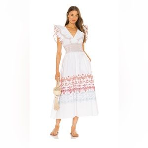 Something Navy Natalie Smocked Floral Midi Dress